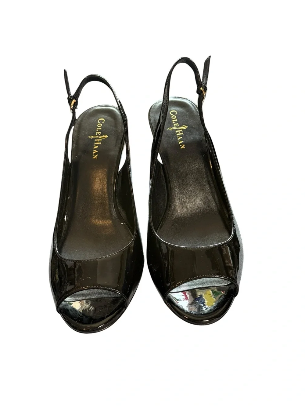 Cole Haan Nike Air Black Patent Leather Slingback Peep Toe Heels Size 10B